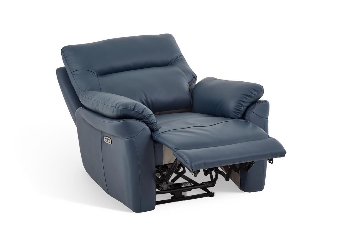Cinecitta 1 Seater Electric Recliner Chair - Navy Blue Leather - Image 4