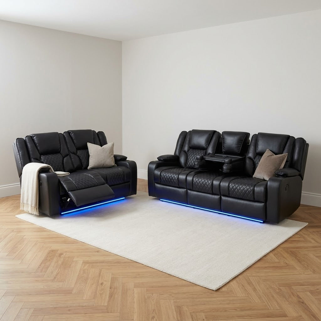 Orlando 3+2 Electric Recliner Leather Sofa - Black — main lifestyle image