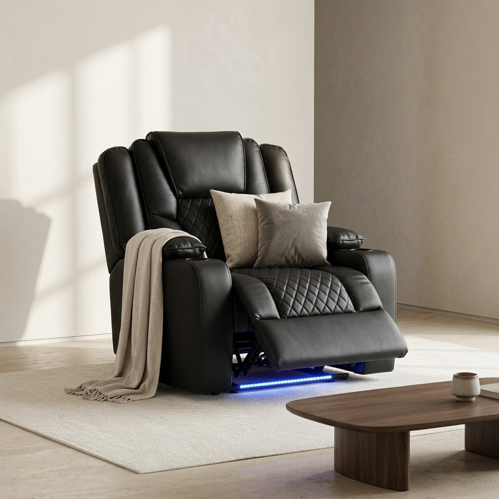 Orlando Electric Recliner Leather Armchair - Black