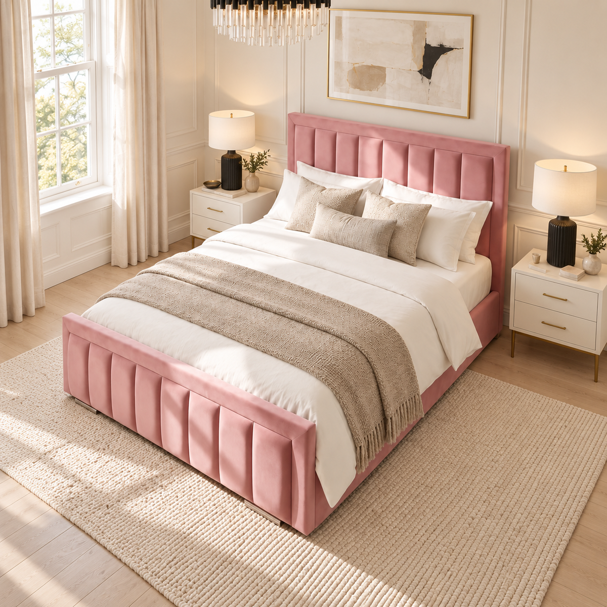 Orlena Panel Bed Frame — Elevated Angled View