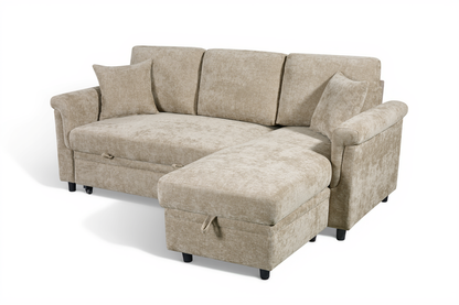 Oscar Beige storage corner sofa bed – right hand view