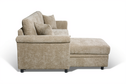 Oscar Beige storage corner sofa bed – side view