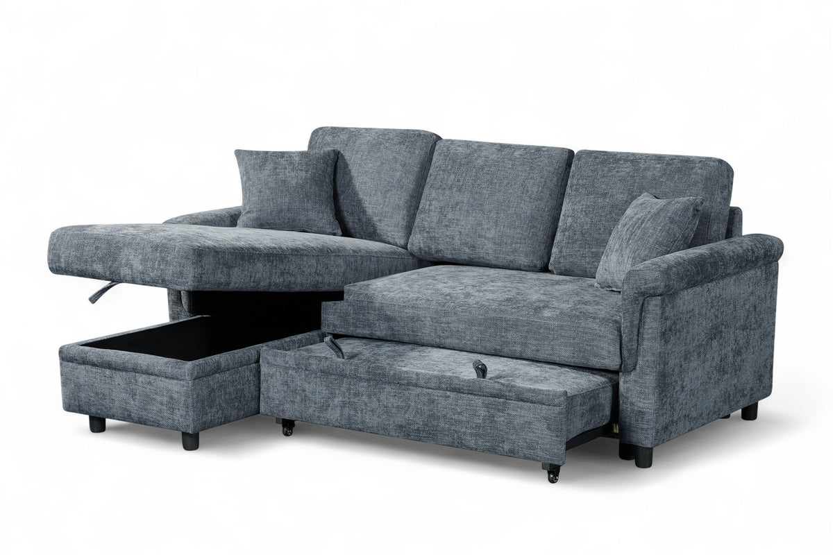 Oscar Blue storage corner sofa bed – left hand view