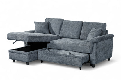 Oscar Blue storage corner sofa bed – left hand view