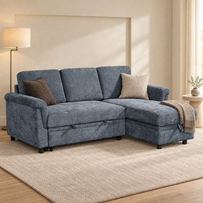Oscar Blue storage corner sofa bed in a luxury living room