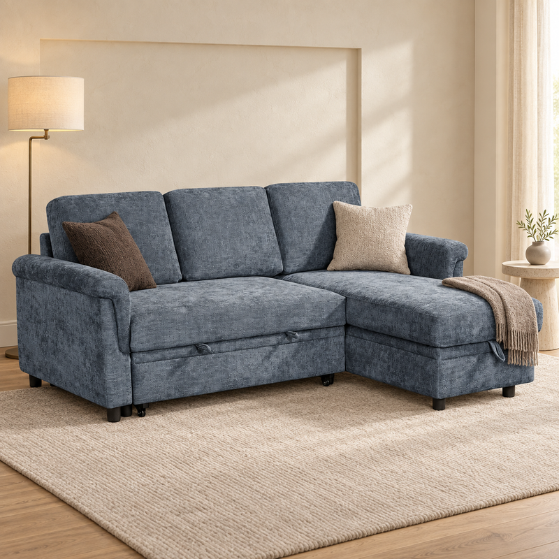 Oscar Storage Corner Sofa Bed – Blue