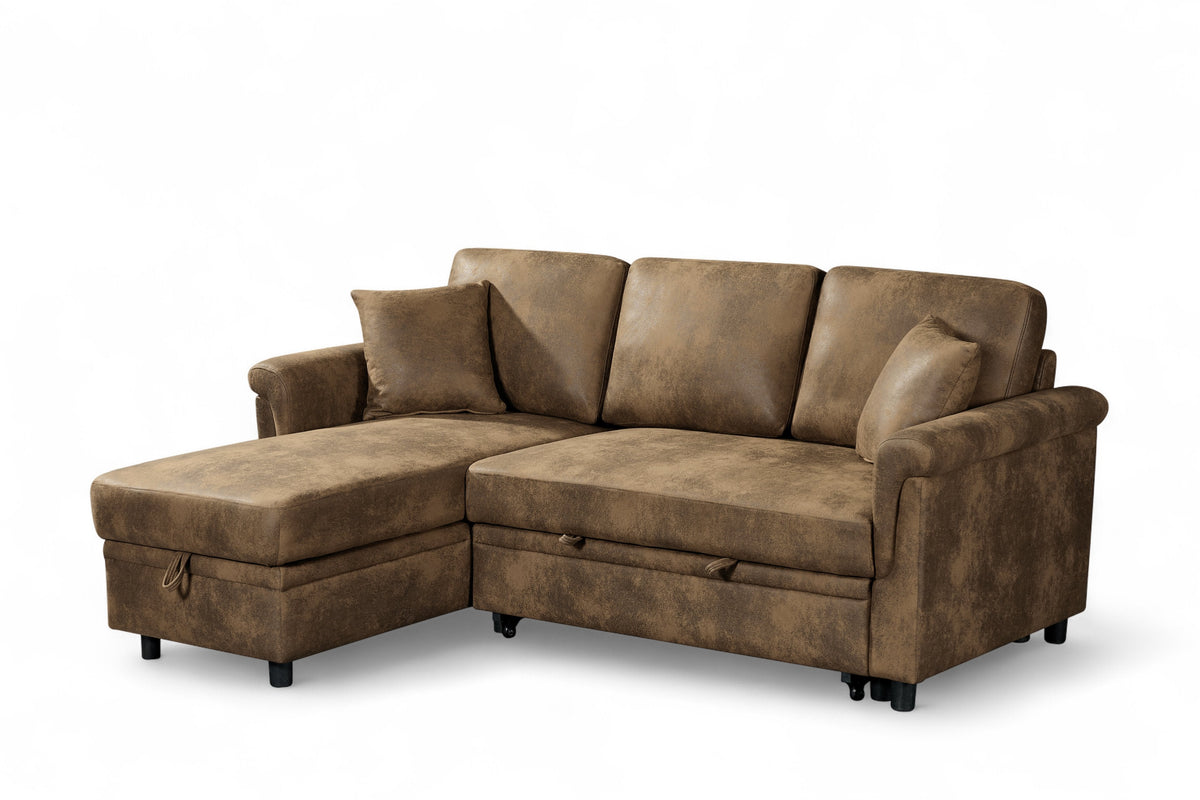 Oscar Brown storage corner sofa bed – left hand view