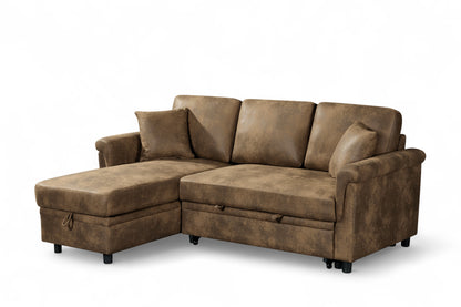 Oscar Brown storage corner sofa bed – left hand view
