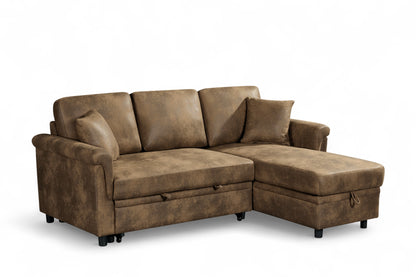 Oscar Brown storage corner sofa bed – right hand view