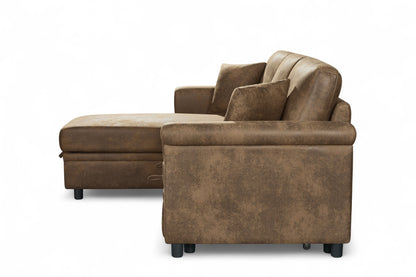 Oscar Brown storage corner sofa bed – side view