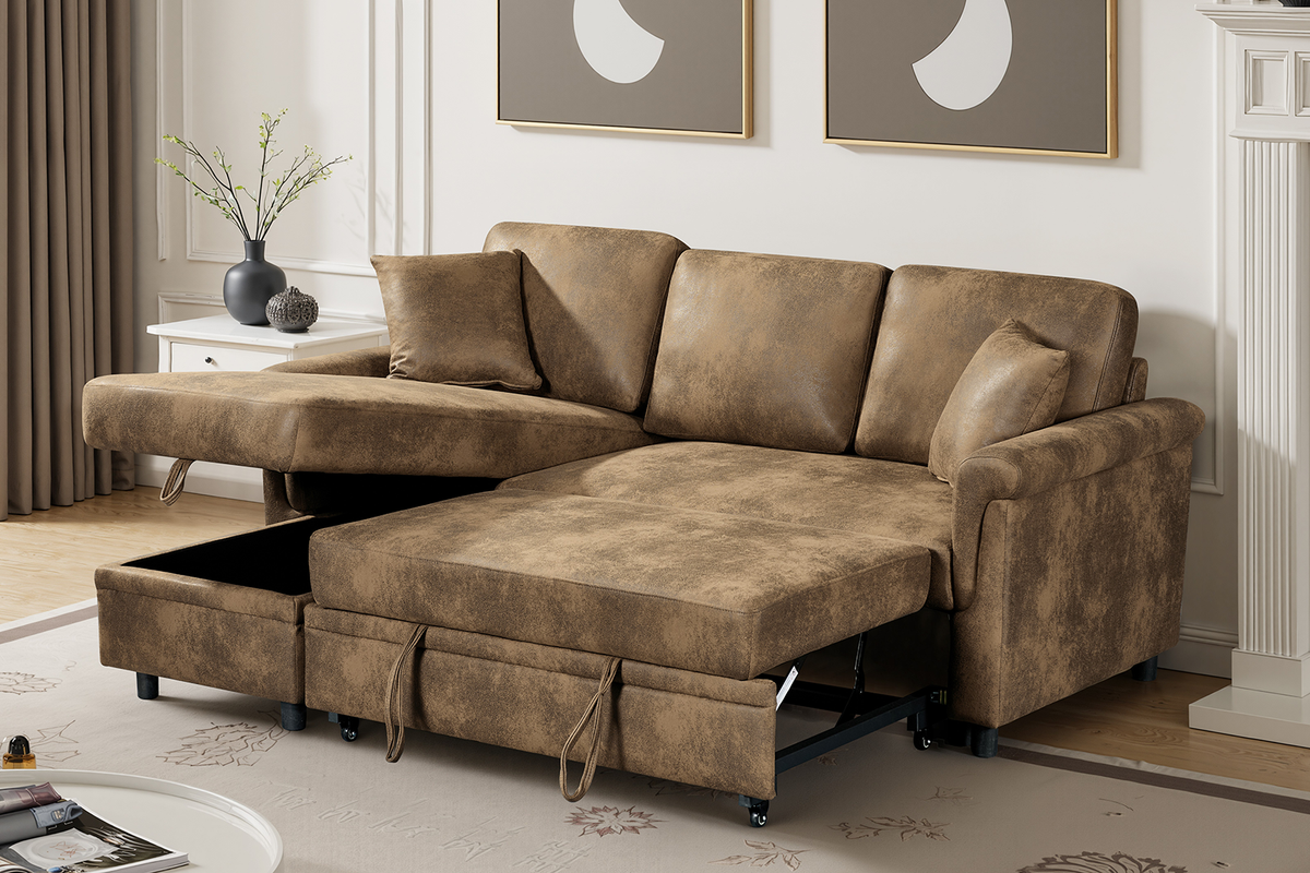 Oscar sofa bed reference – Faux Leather Suede Brown 1C2 Corner Sofabed with Chaise OSCAR Background