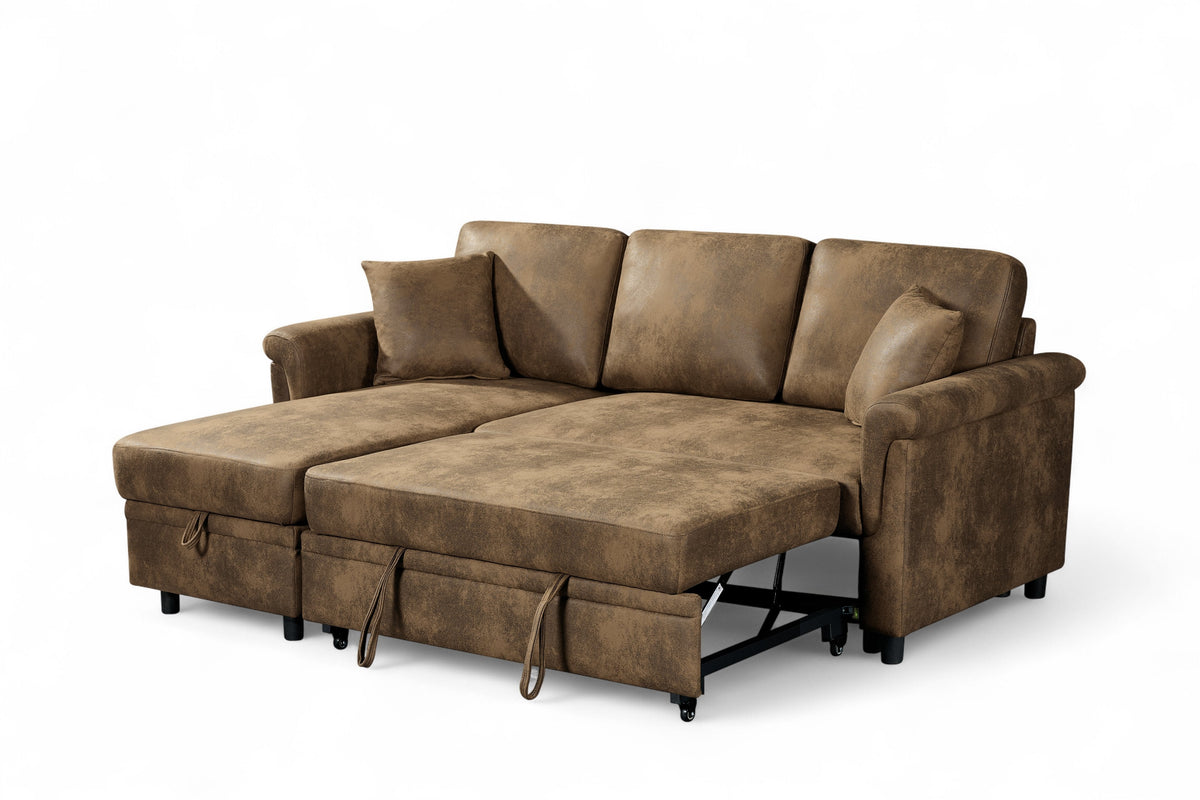 Oscar sofa bed reference – Faux Leather Suede Brown 1C2 Corner Sofabed with Chaise OSCAR Bed