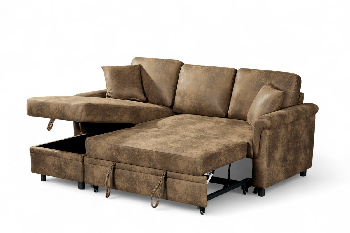 Oscar sofa bed reference – Faux Leather Suede Brown 1C2 Corner Sofabed with Chaise OSCAR Open Storage Bed