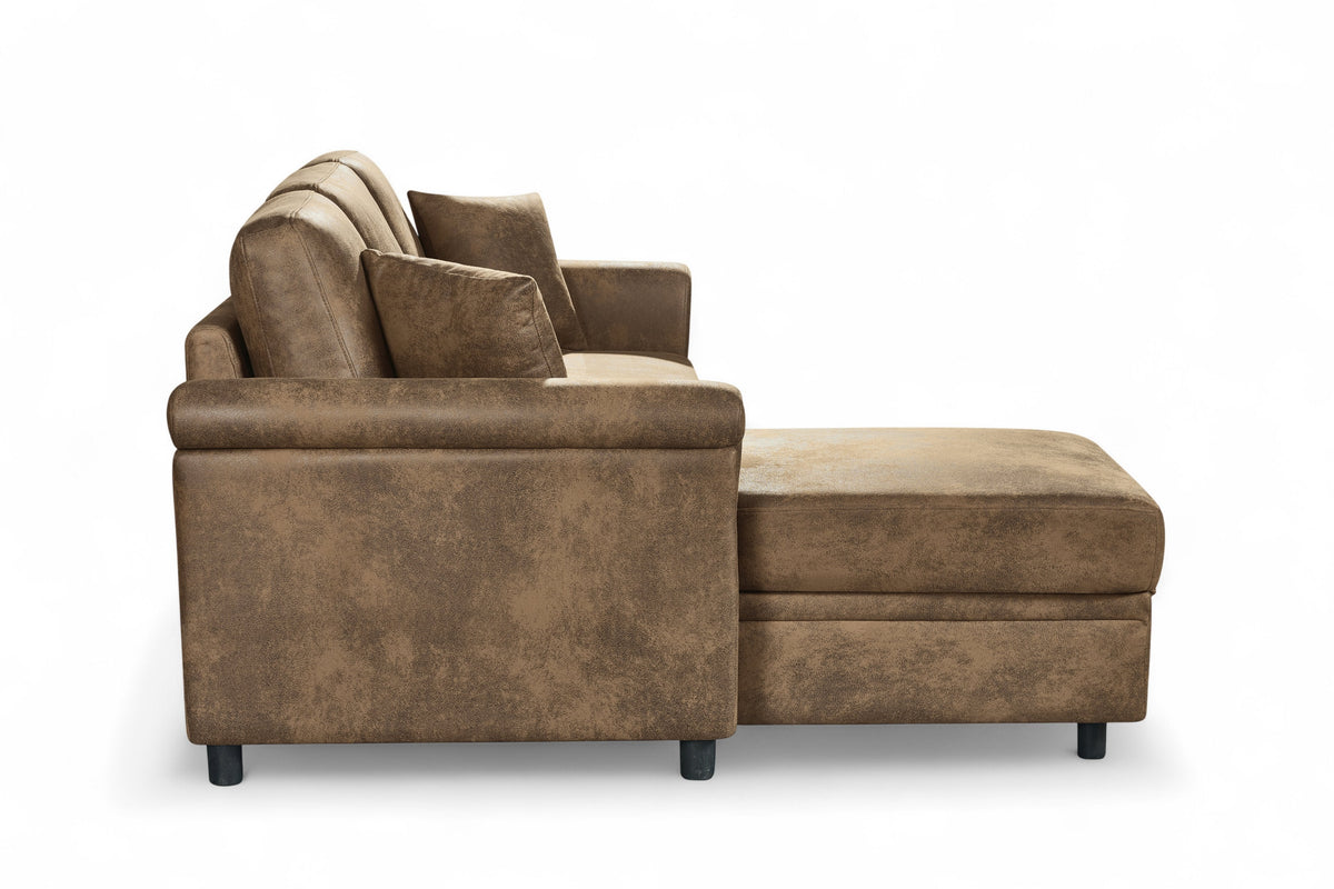 Oscar sofa bed reference – Faux Leather Suede Brown 1C2 Corner Sofabed with Chaise OSCAR Side 2