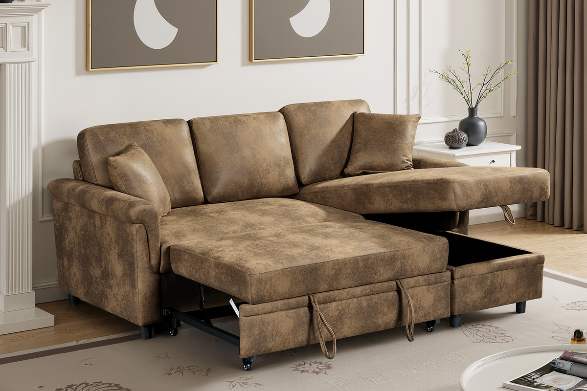 Oscar sofa bed reference – Faux Leather Suede Brown 2C1 Corner Sofabed with Chaise OSCAR Background