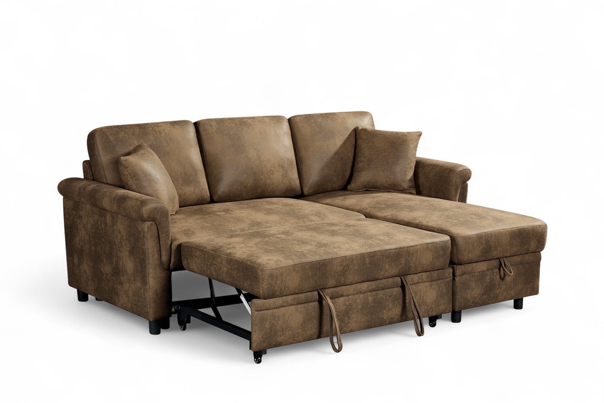 Oscar sofa bed reference – Faux Leather Suede Brown 2C1 Corner Sofabed with Chaise OSCAR Side