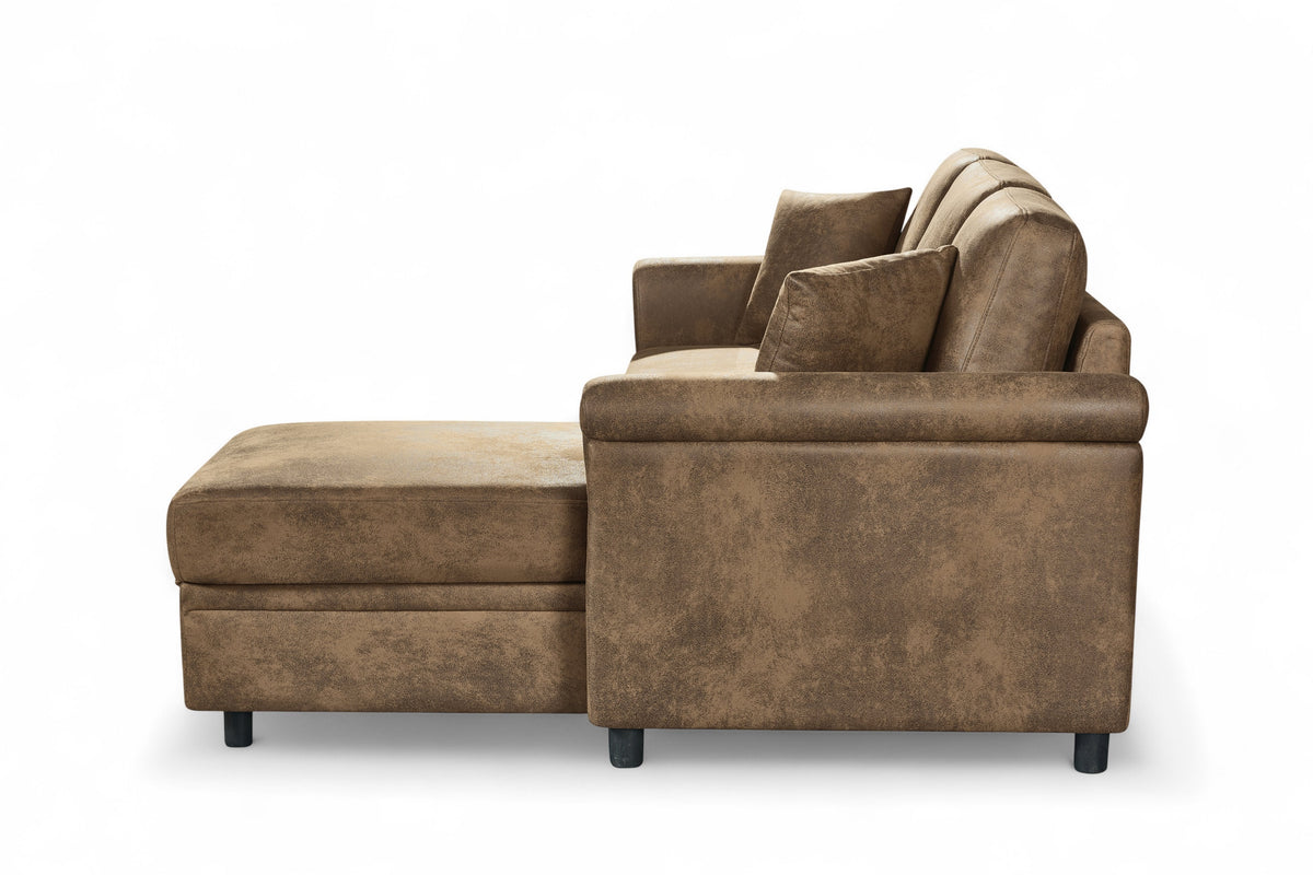 Oscar sofa bed reference – Faux Leather Suede Brown 2C1 Corner Sofabed with Chaise OSCAR Side 1