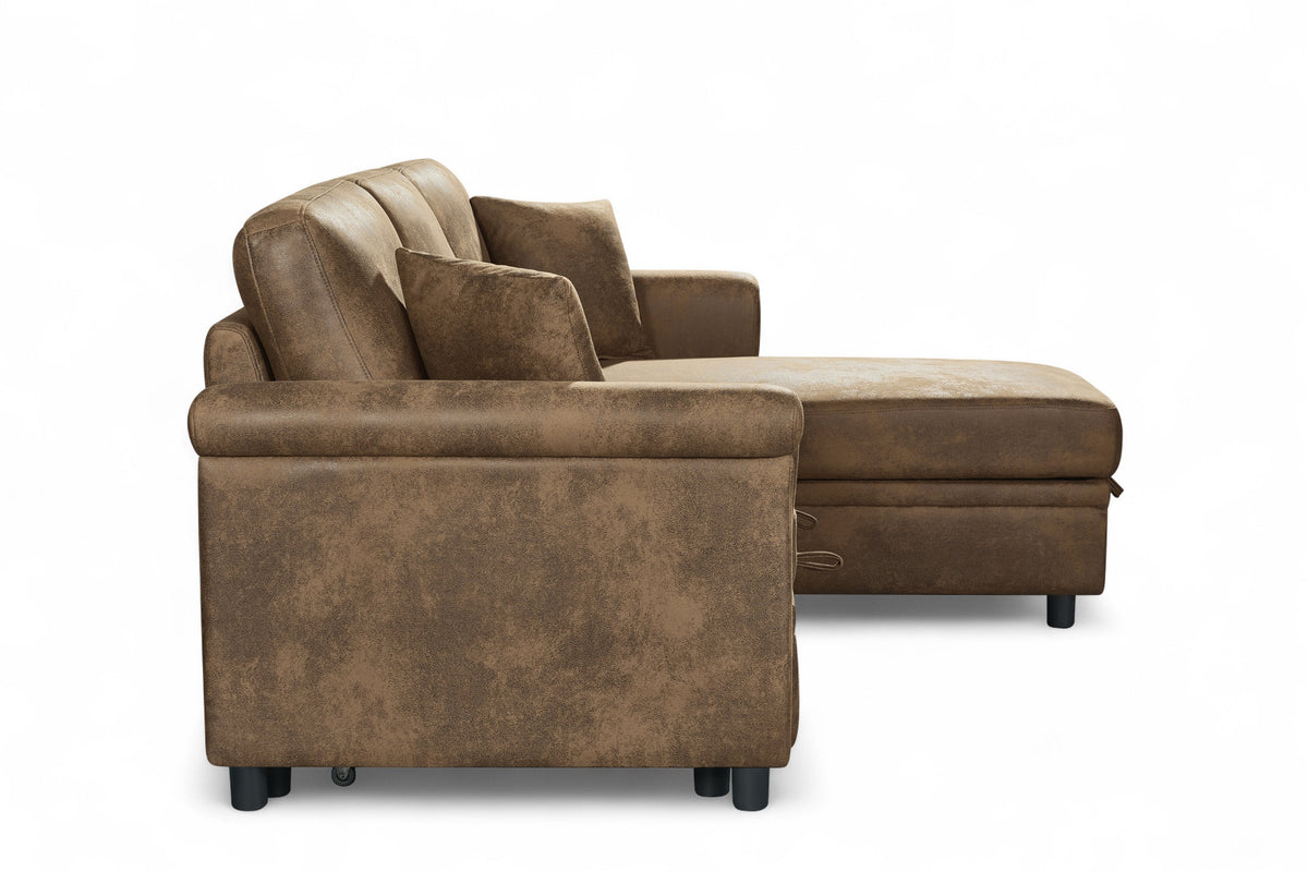 Oscar sofa bed reference – Faux Leather Suede Brown 2C1 Corner Sofabed with Chaise OSCAR Side 2