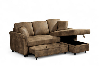 Oscar sofa bed reference – Faux Leather Suede Brown 2C1 Corner Sofabed with Chaise OSCAR Storage Open