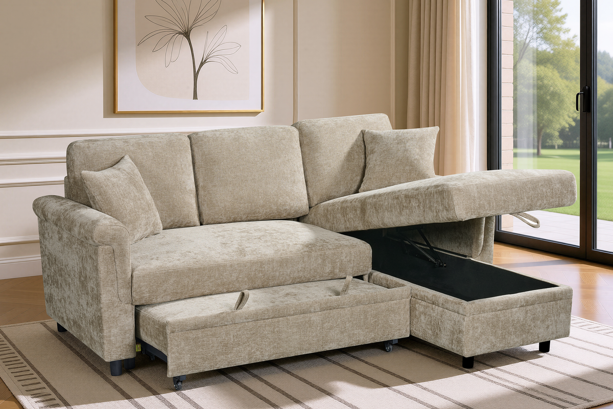 Oscar sofa bed reference – Textured Chenille Beige Oscar Sofabed 2c1 bg