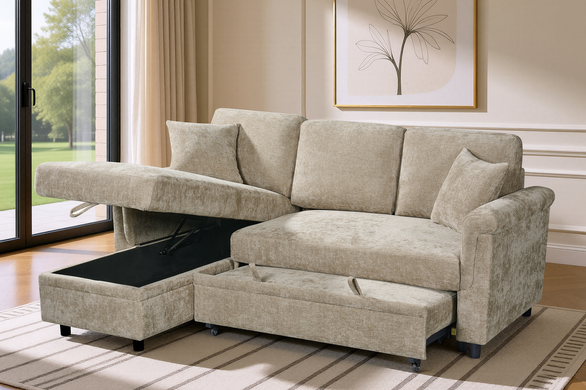 Oscar sofa bed reference – Woven Chenille Beige Oscar Sofabed 1c2 bg