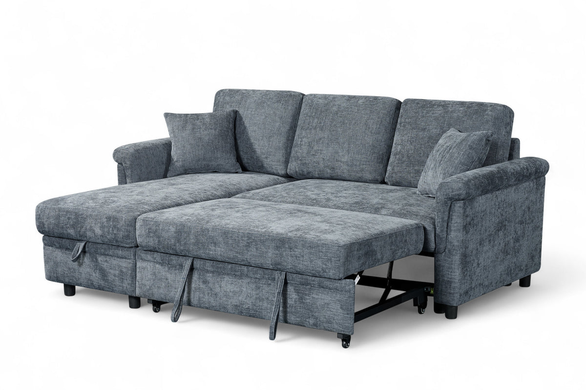 Oscar sofa bed reference – Woven Chenille Blue 1C2 Corner Sofabed with Chaise and Storage OSCAR Unfolded