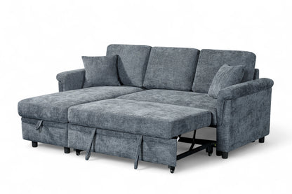 Oscar sofa bed reference – Woven Chenille Blue 1C2 Corner Sofabed with Chaise and Storage OSCAR Unfolded