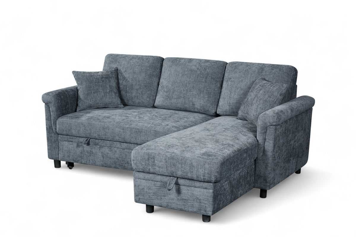 Oscar sofa bed reference – Woven Chenille Blue 2C1 Corner Sofabed with Chaise and Storage OSCAR Front Angle 2