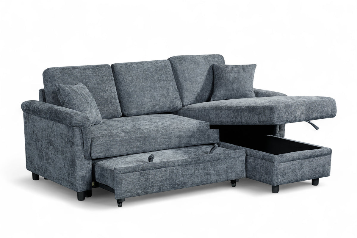 Oscar sofa bed reference – Woven Chenille Blue 2C1 Corner Sofabed with Chaise and Storage OSCAR Front Angle 3
