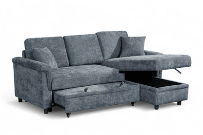 Oscar sofa bed reference – Woven Chenille Blue 2C1 Corner Sofabed with Chaise and Storage OSCAR Front Angle 3