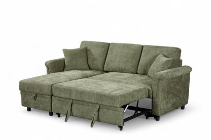 Oscar sofa bed reference – Woven Chenille Green 1C2 Corner Sofabed with Chaise and Storage OSCAR Front Angle Bed
