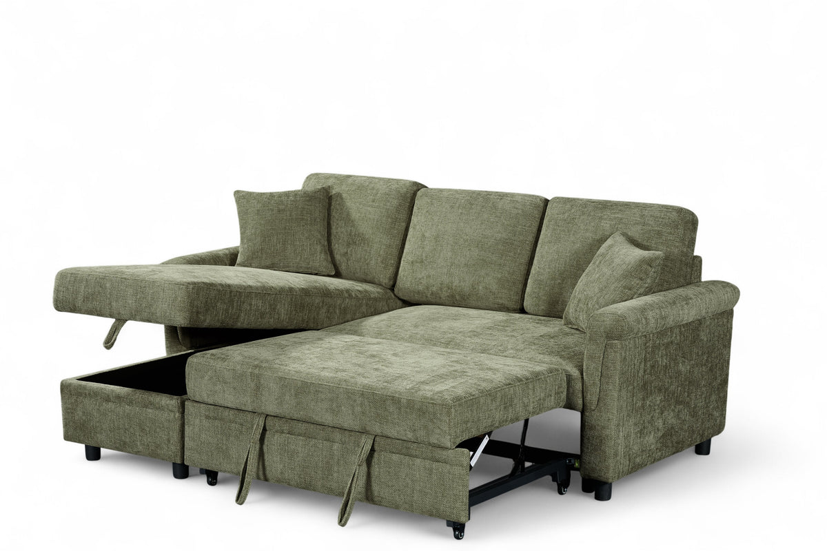 Oscar sofa bed reference – Woven Chenille Green 1C2 Corner Sofabed with Chaise and Storage OSCAR Open Storage Bed