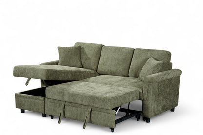 Oscar sofa bed reference – Woven Chenille Green 1C2 Corner Sofabed with Chaise and Storage OSCAR Open Storage Bed