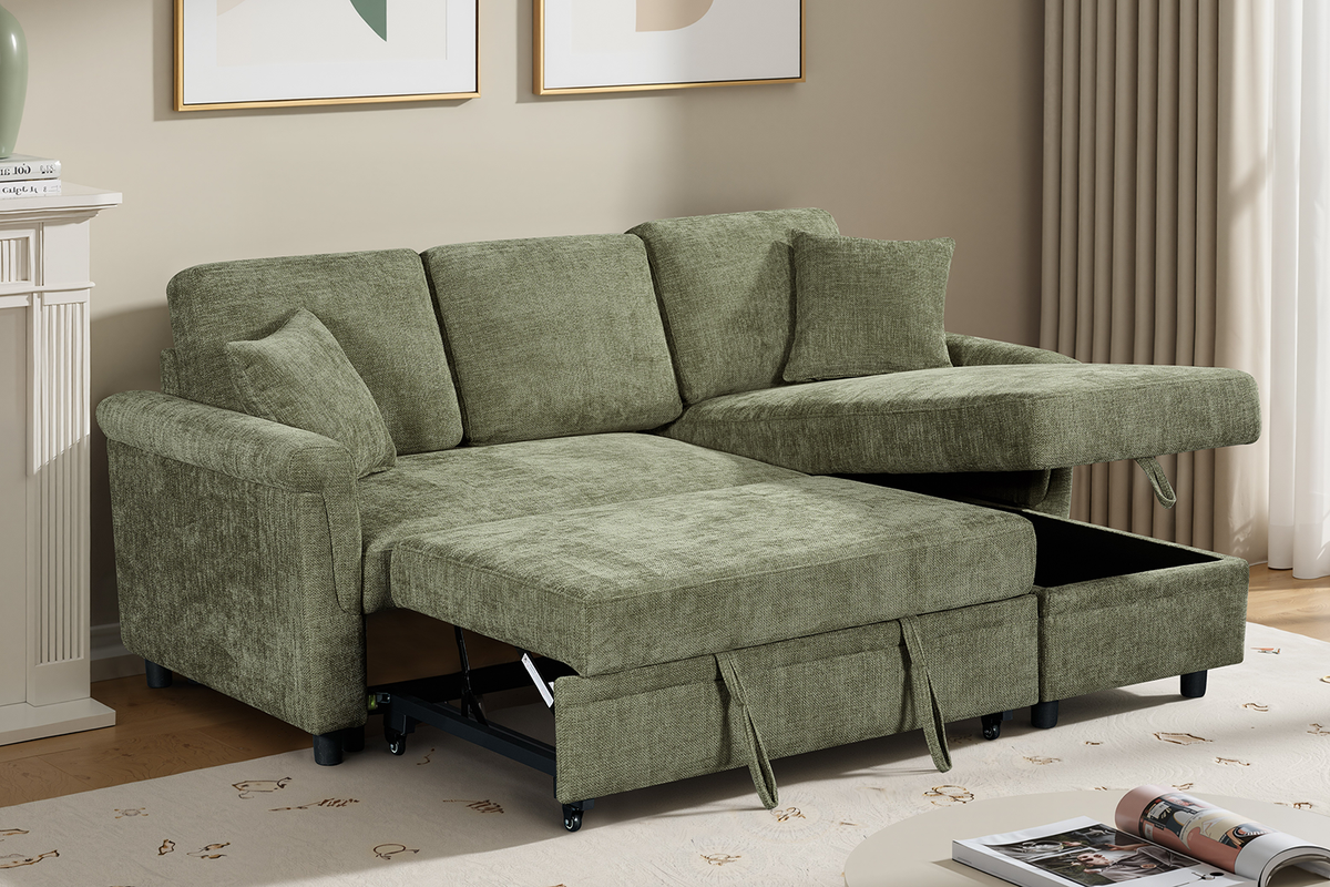 Oscar sofa bed reference – Woven Chenille Green 2C1 Corner Sofabed with Chaise and Storage OSCAR Background