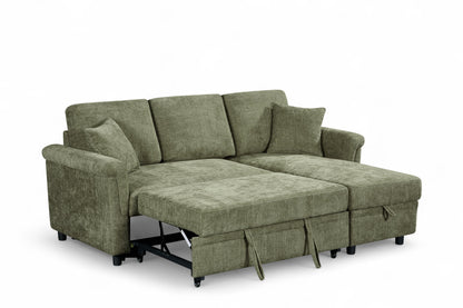 Oscar sofa bed reference – Woven Chenille Green 2C1 Corner Sofabed with Chaise and Storage OSCAR Front Angle Bed Function