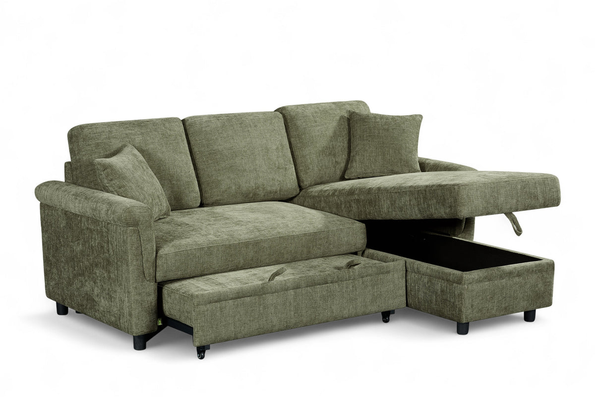 Oscar sofa bed reference – Woven Chenille Green 2C1 Corner Sofabed with Chaise and Storage OSCAR Open Storage