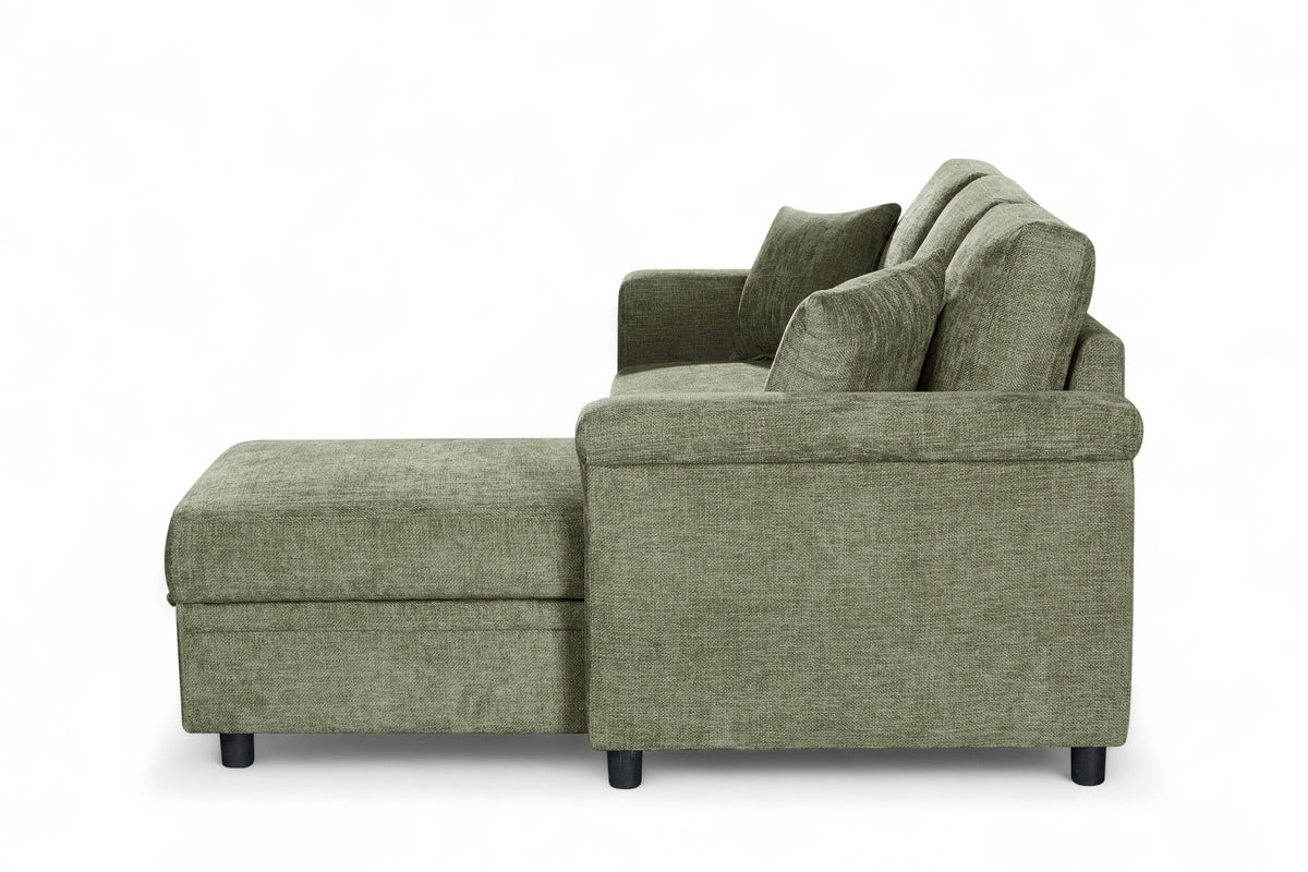 Oscar sofa bed reference – Woven Chenille Green 2C1 Corner Sofabed with Chaise and Storage OSCAR Side 2