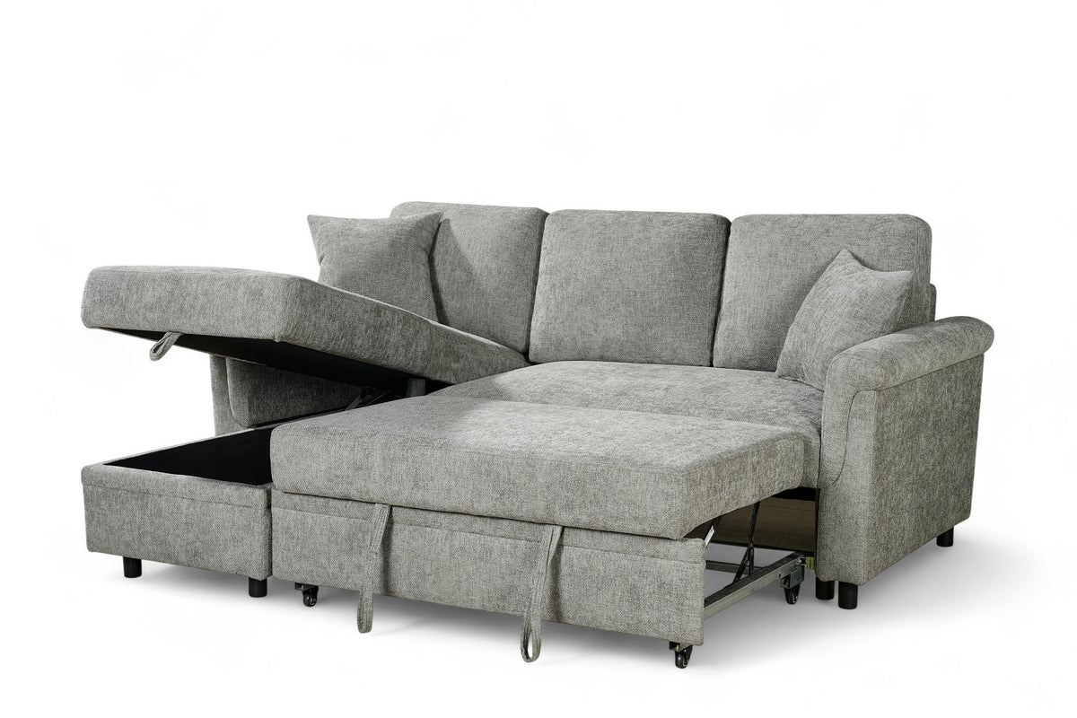 Oscar sofa bed reference – Woven Chenille Grey 1C2 Corner Sofabed with Chaise and Storage OSCAR Angle Bed Storage Open