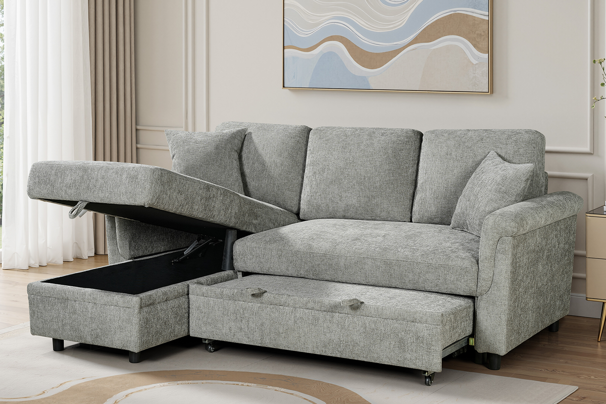 Oscar sofa bed reference – Woven Chenille Grey 1C2 Corner Sofabed with Chaise and Storage OSCAR Background