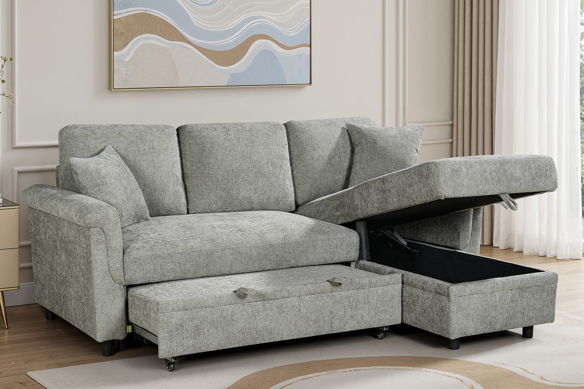 Oscar sofa bed reference – Woven Chenille Grey 2C1 Corner Sofabed with Chaise and Storage OSCAR Background