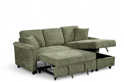 Oscar Green storage corner sofa bed – bed view