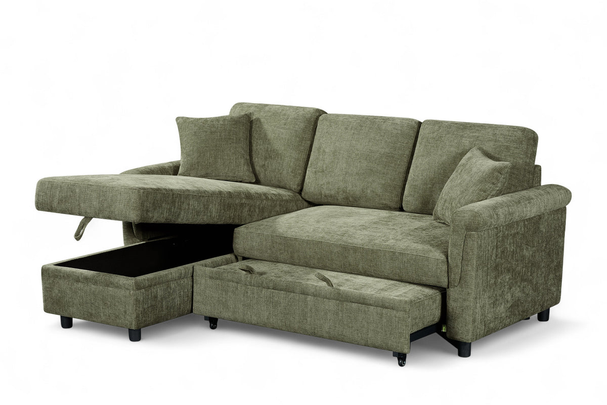 Oscar Green storage corner sofa bed – storage view