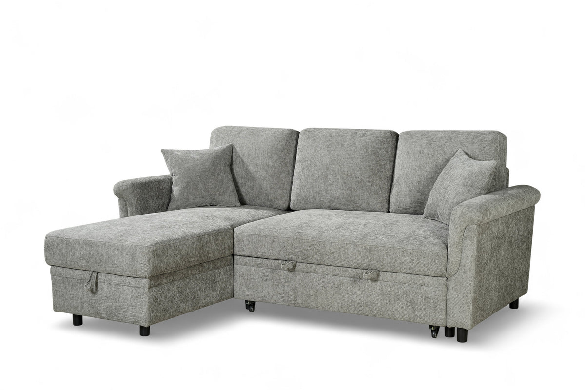 Oscar Grey storage corner sofa bed – left hand view