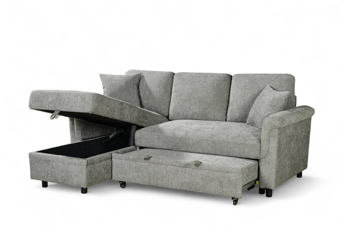 Oscar Grey storage corner sofa bed – storage view