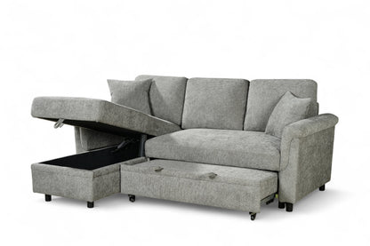 Oscar Grey storage corner sofa bed – storage view