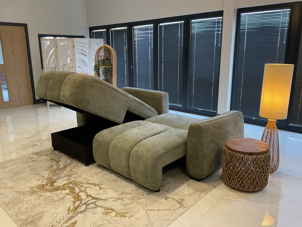 Portland Universal Storage Sofa Bed - Green — seat storage open