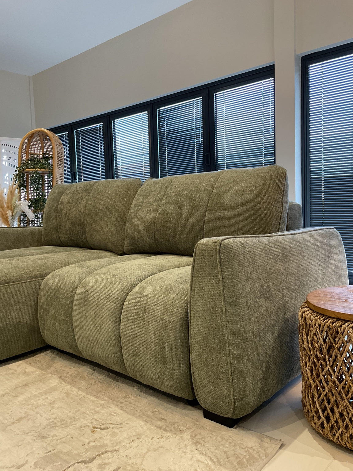 Portland Universal Storage Sofa Bed - Green — upholstery and side detail