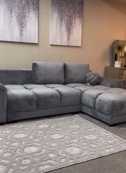 Azzuro Corner Sofa Bed With Storage - Universal Chaise - Plush Velvet  - Grey
