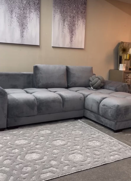 Azzuro Corner Sofa Bed With Storage – Universal Chaise – Plush Velvet  – Grey