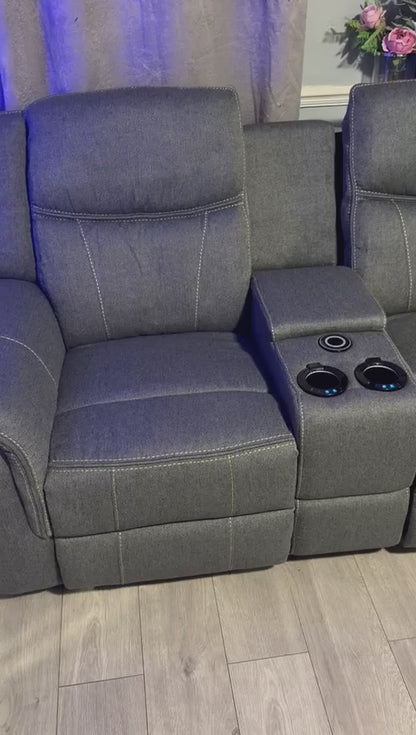 Galaxy Tech Fabric Electric Recliner 3+2 Seater Sofa - Grey